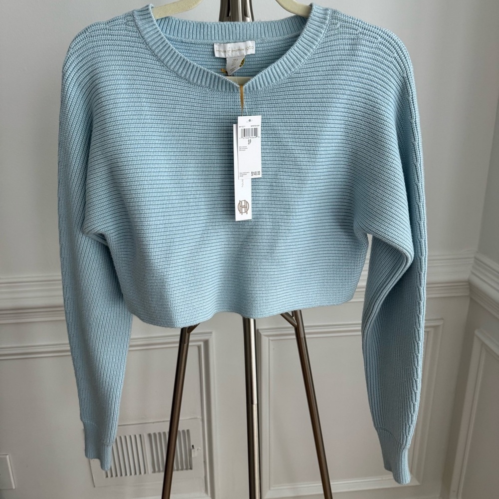 NWT House of Harlow 1960 Light Blue Women's Boho Cropped Sweater Size Small